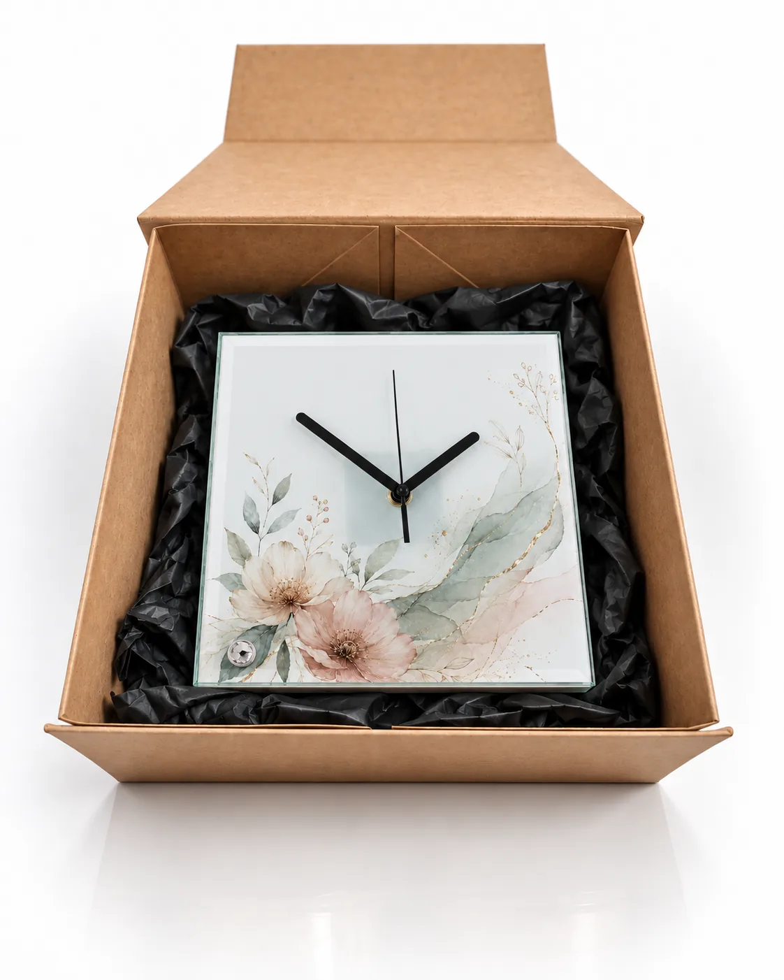 Reloj de vidrio floral