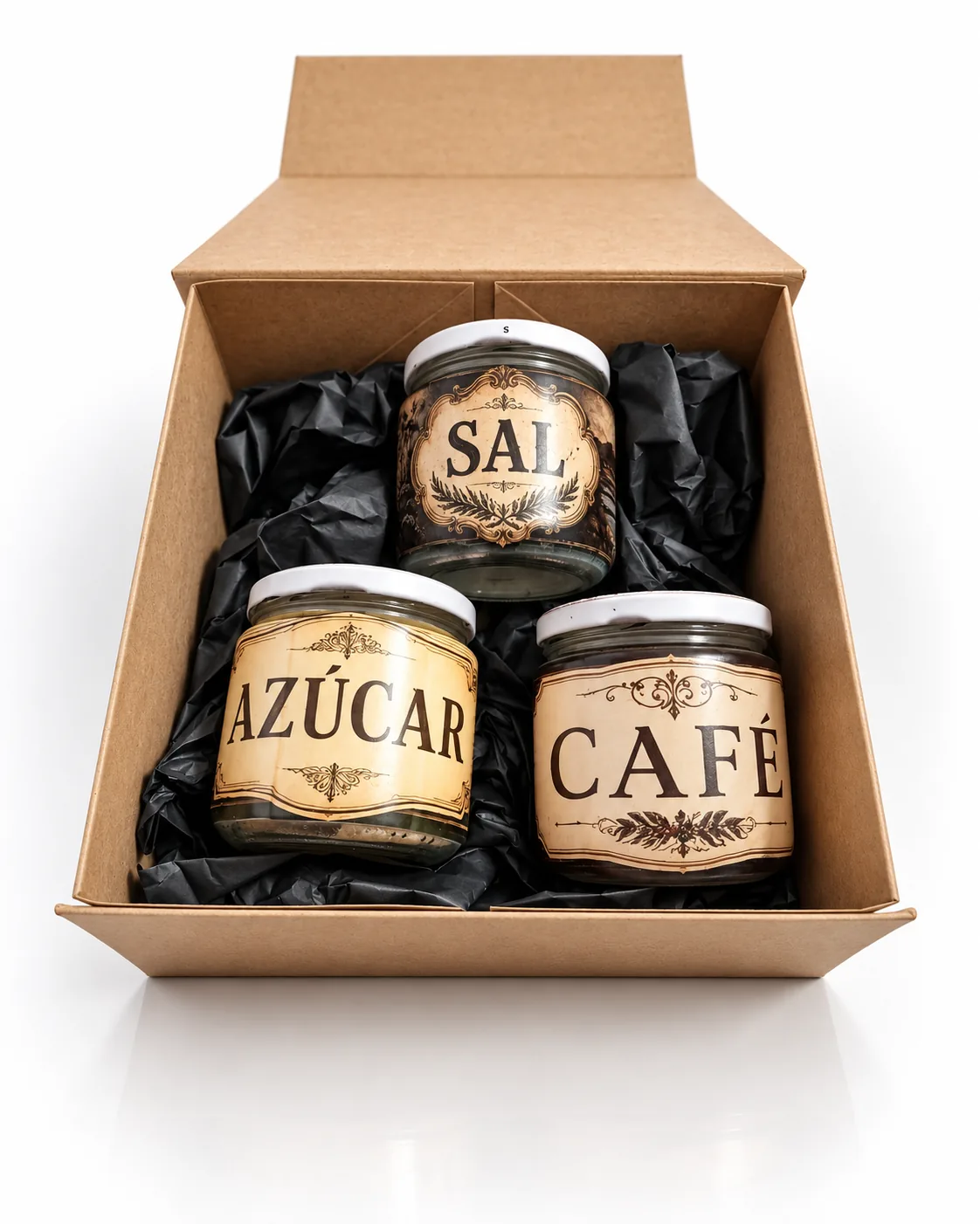 Set de tarros Sal · Azúcar · Café