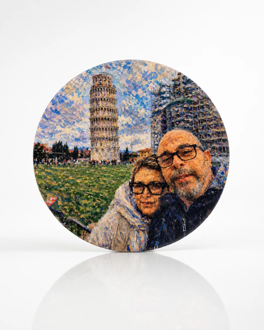 Lienzo redondo de 30 cm con retrato impreso en relieve símil óleo, estilo Monet